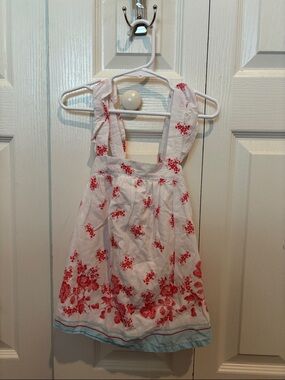 Janie and Jack White Dress with Red Floral Print and Light Blue Hem